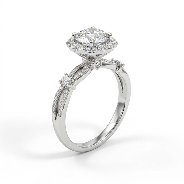 Halo Split Shank Round Engagement Ring (1 ct. tw.) in 18K White Gold
