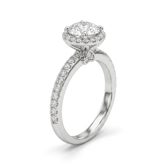 Halo Pavé Round Engagement Ring (1.03 ct. tw.) in 18K White Gold