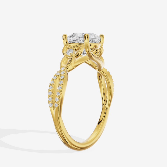 Luxe Sincere Cushion Engagement Ring with Side Stones (1/10 ct. tw.) in 14K Yellow Gold