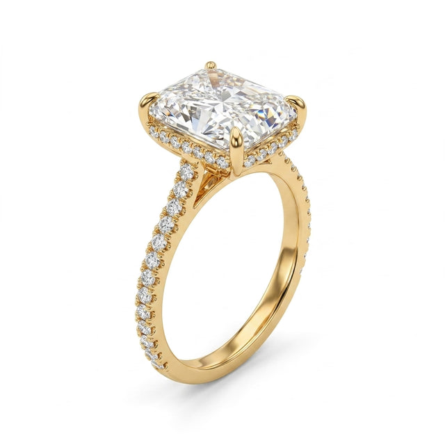 Hidden Halo Pavé Cushion Engagement Ring (3.03 ct. tw.) in 14K Yellow Gold