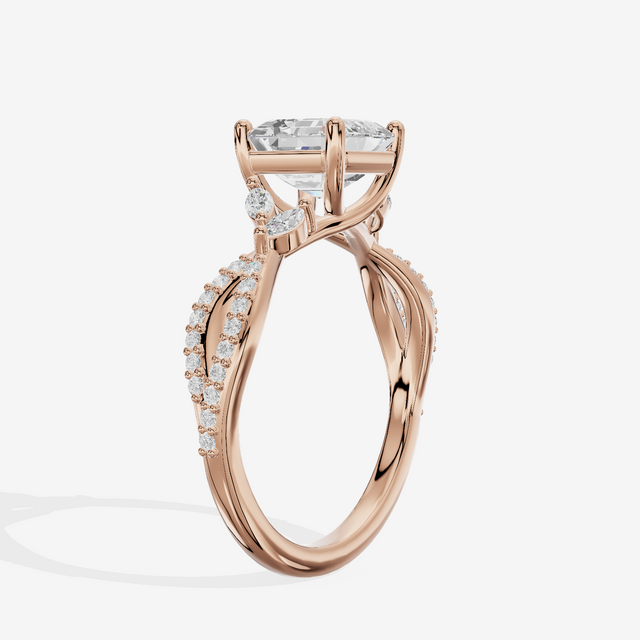 Luxe Lumera Asscher Engagement Ring with Side Stones (1/4 ct. tw.) in 14K Rose Gold