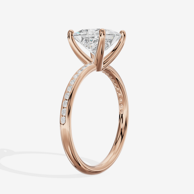 Classic Trellise Princess Engagement Ring with Side Stones (1/8 ct. tw.) in 18K Rose Gold