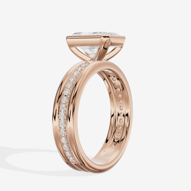 Belovae Bezel Radiant Engagement Ring with Side Stones (1/4 ct. tw.) in 14K Rose Gold