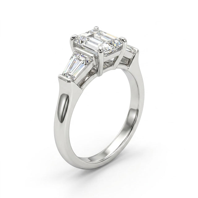 Cathedral Three Stone Emerald Engagement Ring (1.4 ct. tw.) in 18K White Gold