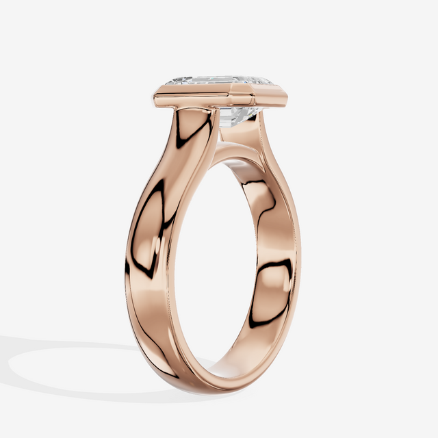 Cherubine 4mm Emerald Bezel Engagement Ring in 18K Rose Gold