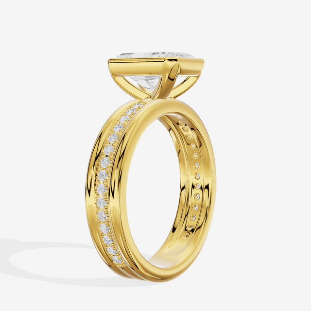 Belovae Bezel Radiant Engagement Ring with Side Stones (1/4 ct. tw.) in 18K Yellow Gold