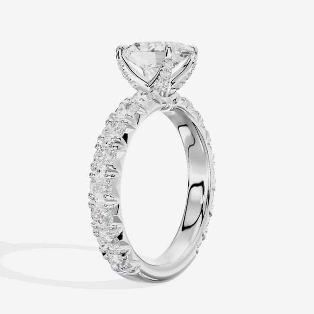 Crowned Sincere Oval Engagement Ring with Side Stones (3/4 ct. tw.) in 14K White Gold