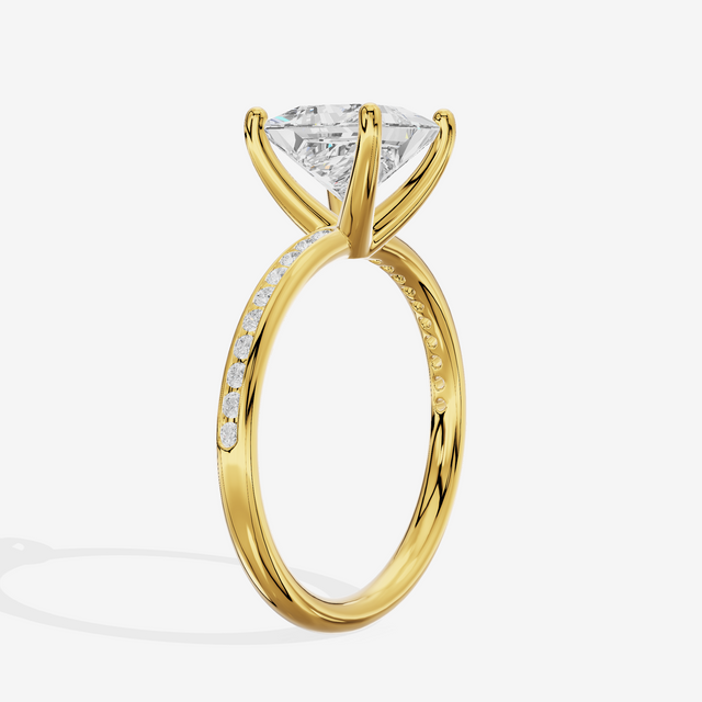 Classic Trellise Princess Engagement Ring with Side Stones (1/8 ct. tw.) in 14K Yellow Gold