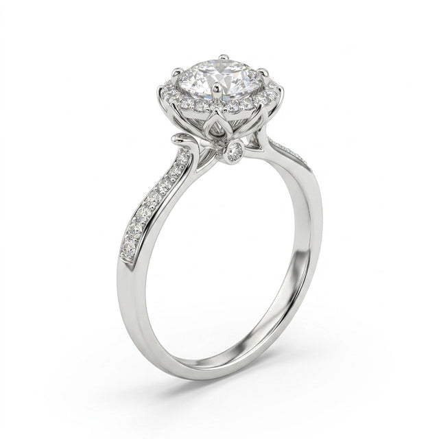 Cathedral Halo Pavé Round Engagement Ring (2/3 ct. tw.) in 18K White Gold