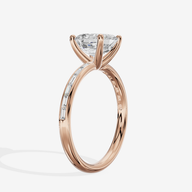Tender Sincere Asscher Engagement Ring with Side Stones (1/6 ct. tw.) in 14K Rose Gold