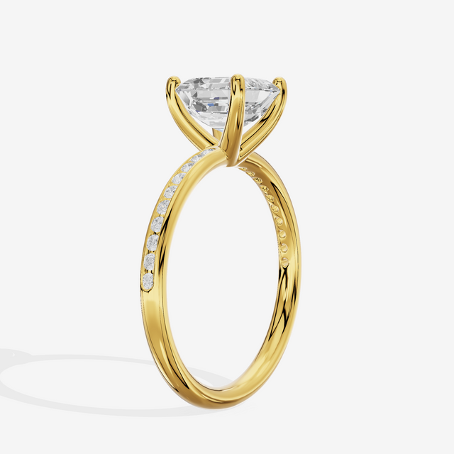 Classic Trellise Asscher Engagement Ring with Side Stones (1/8 ct. tw.) in 14K Yellow Gold