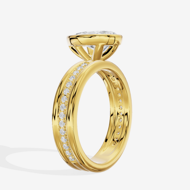 Belovae Bezel Pear Engagement Ring with Side Stones (1/4 ct. tw.) in 14K Yellow Gold