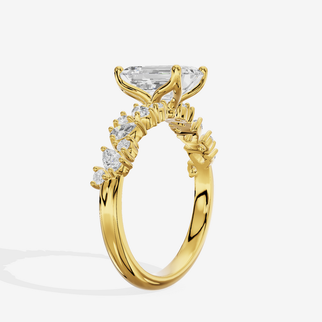Bowed Vowsae Emerald Engagement Ring with Side Stones (2/5 ct. tw.) in 14K Yellow Gold