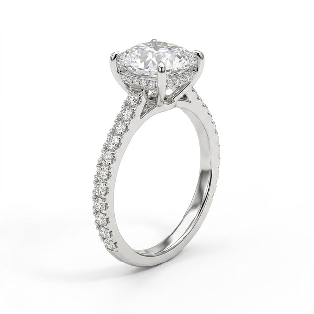 Solitaire Pavé Cushion Engagement Ring (2.09 ct. tw.) in 18K White Gold