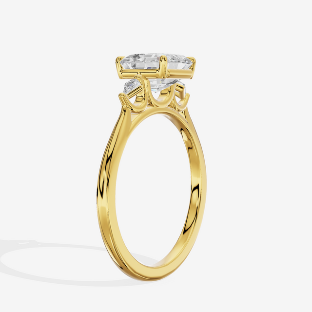 Petite Sincere Three Stone Asscher Engagement Ring (1/15 ct. tw.) in 18K Yellow Gold