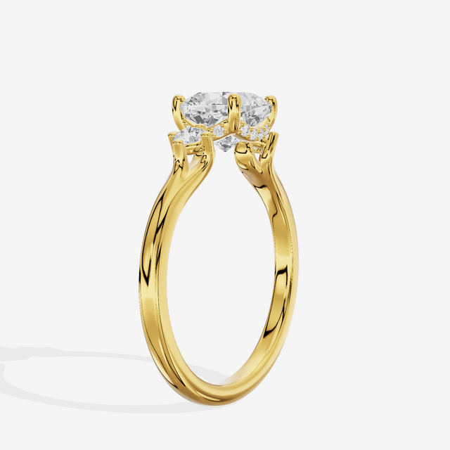 Sincere Three Stone Cushion Engagement Ring (1/6 ct. tw.) in 14K Yellow Gold