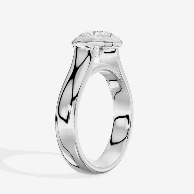 Cherubine 4mm Round Bezel Engagement Ring in 14K White Gold
