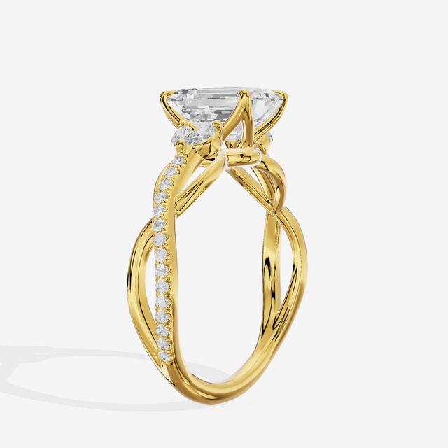 Lustrous Vowsae Emerald Engagement Ring with Side Stones (1/5 ct. tw.) in 14K Yellow Gold