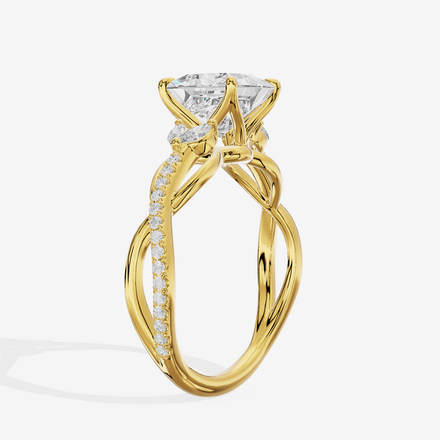 Lustrous Vowsae Princess Engagement Ring with Side Stones (1/5 ct. tw.) in 18K Yellow Gold