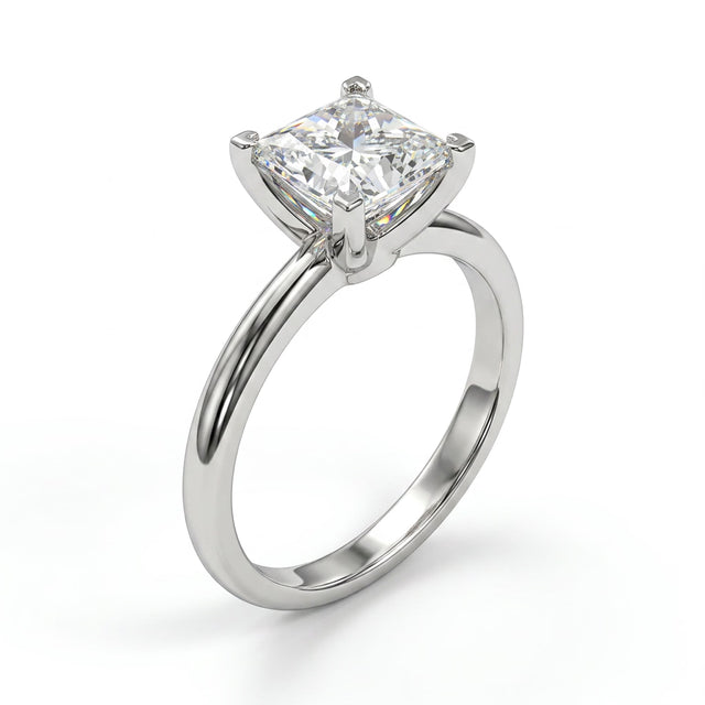 Solitaire Princess Engagement Ring (3.02 ct.) in 18K White Gold