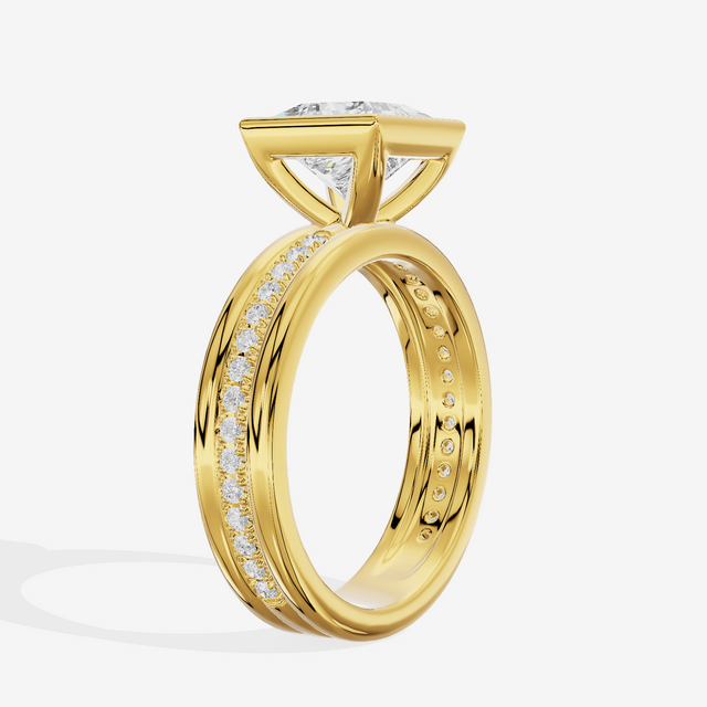 Belovae Bezel Princess Engagement Ring with Side Stones (1/4 ct. tw.) in 18K Yellow Gold