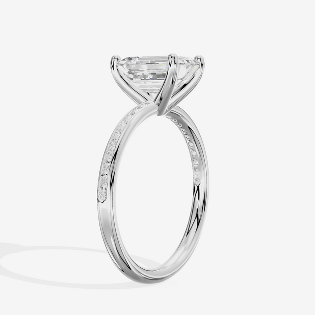 Classic Trellise Emerald Engagement Ring with Side Stones (1/8 ct. tw.) in 14K White Gold