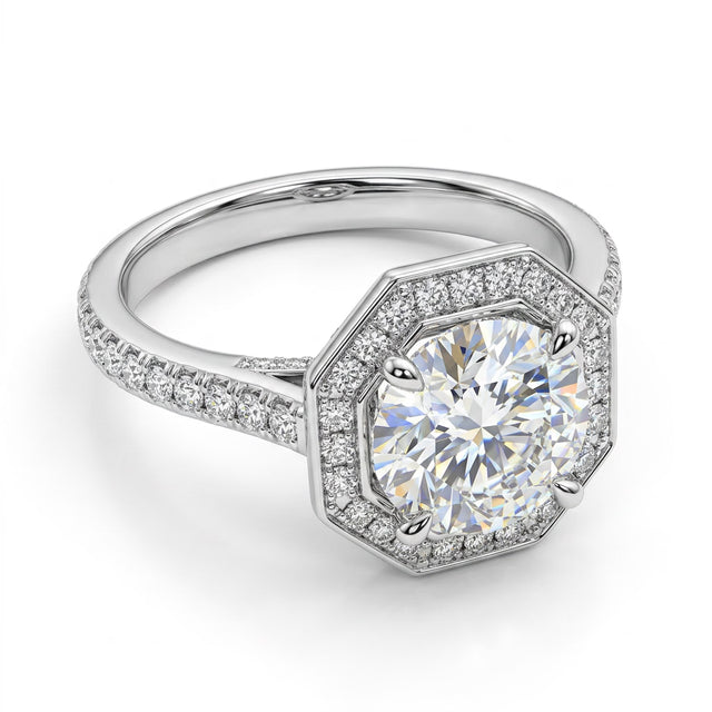 Halo Pavé Round Engagement Ring (2.09 ct. tw.) in 18K White Gold