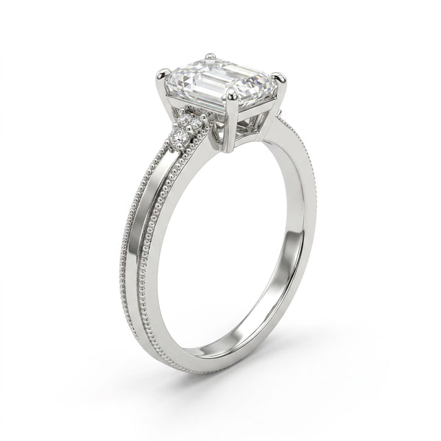 Solitaire Vintage Milgrain Emerald Engagement Ring (2.06 ct. tw.) in 18K White Gold