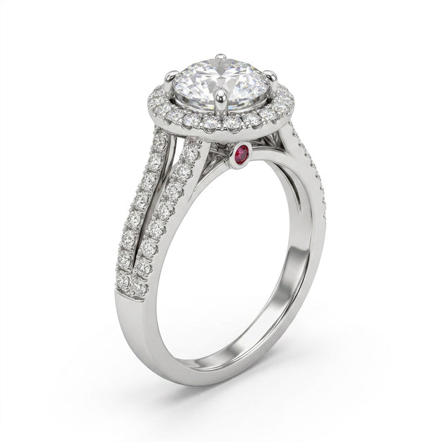 Halo Split Shank Round Engagement Ring (1.02 ct. tw.) in 18K White Gold