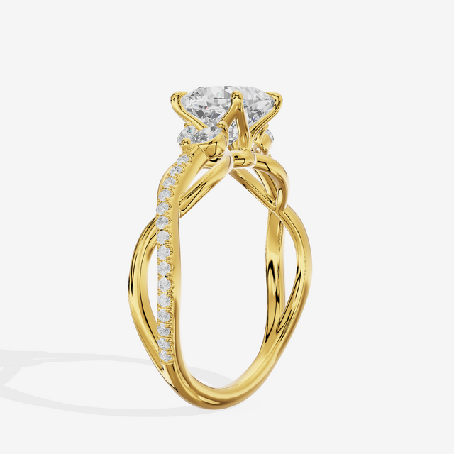 Lustrous Vowsae Cushion Engagement Ring with Side Stones (1/5 ct. tw.) in 14K Yellow Gold