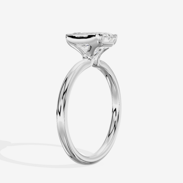 Sincere Bezel 1.8mm Emerald Solitaire Engagement Ring in 14K White Gold