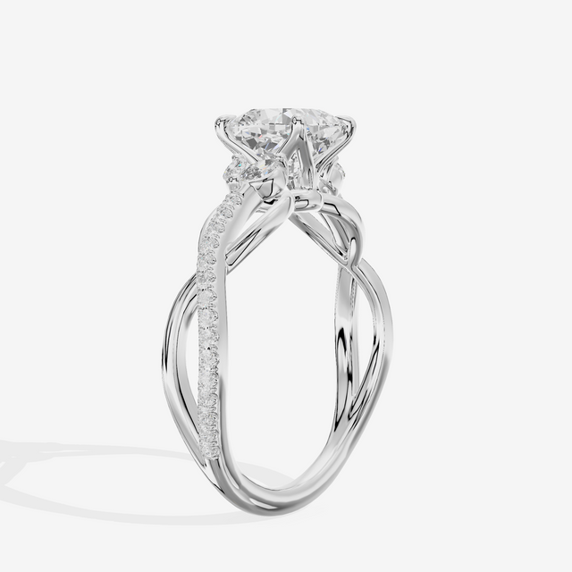 Lustrous Vowsae Cushion Engagement Ring with Side Stones (1/5 ct. tw.) in 18K White Gold