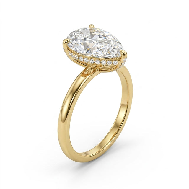Hidden Halo Pear Engagement Ring (3.05 ct. tw.) in 18K Yellow Gold