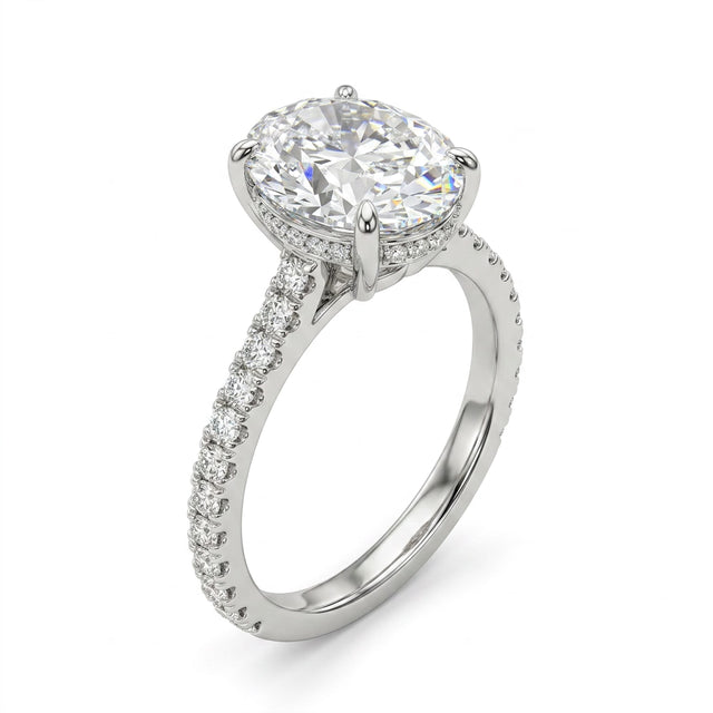 Hidden Halo Pavé Oval Engagement Ring (3.08 ct. tw.) in 18K White Gold