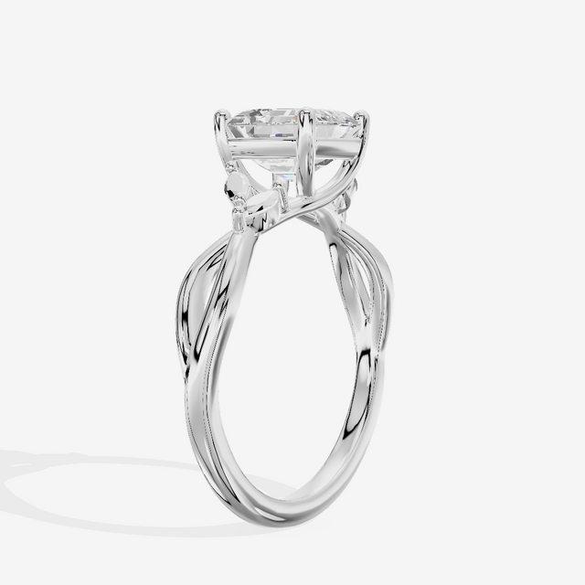 Modern Sincere Asscher Engagement Ring with Side Stones in 14K White Gold