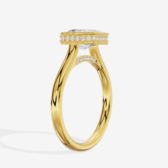Sincere Hidden Halo Asscher Engagement Ring (1/6 ct. tw.) in 14K Yellow Gold