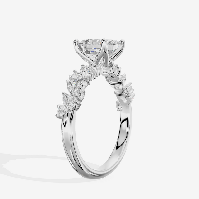 Bowed Vowsae Asscher Engagement Ring with Side Stones (2/5 ct. tw.) in 18K White Gold