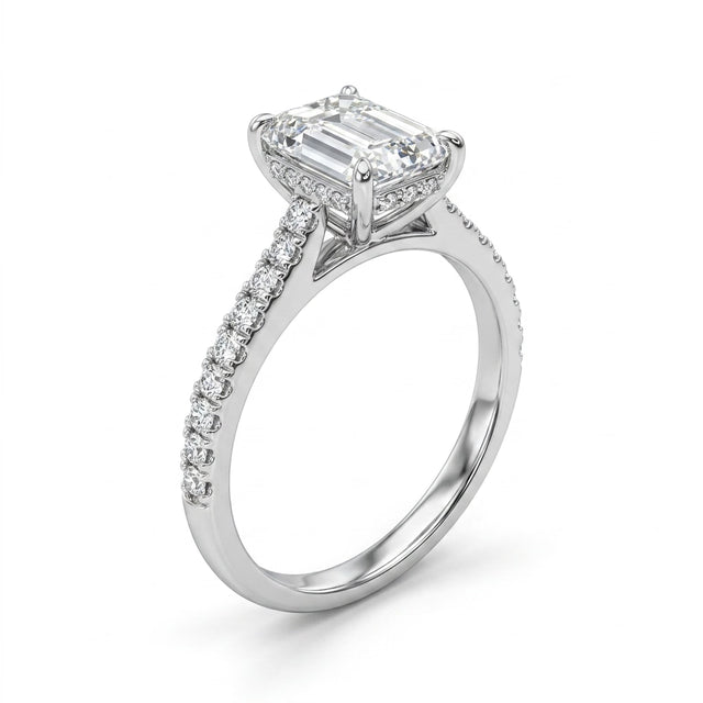 Cathedral Solitaire Pavé Emerald Engagement Ring (2 ct. tw.) in 14K White Gold