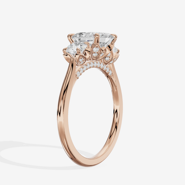 Royal Sincere Three Stone Asscher Engagement Ring (2/3 ct. tw.) in 14K Rose Gold