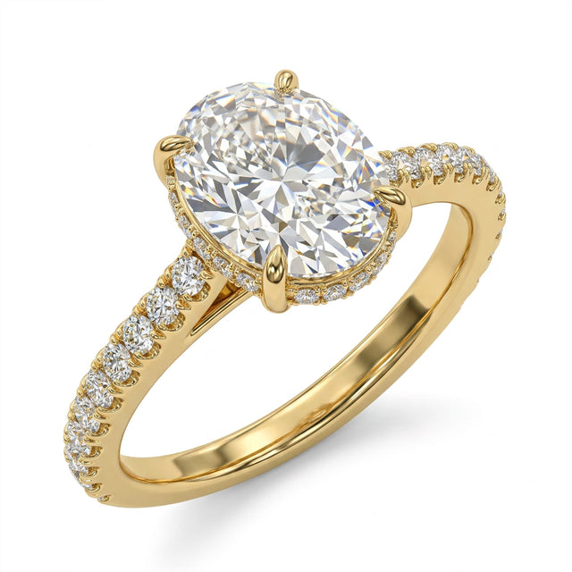 Hidden Halo Pavé Oval Engagement Ring (3.77 ct. tw.) in 14K Yellow Gold