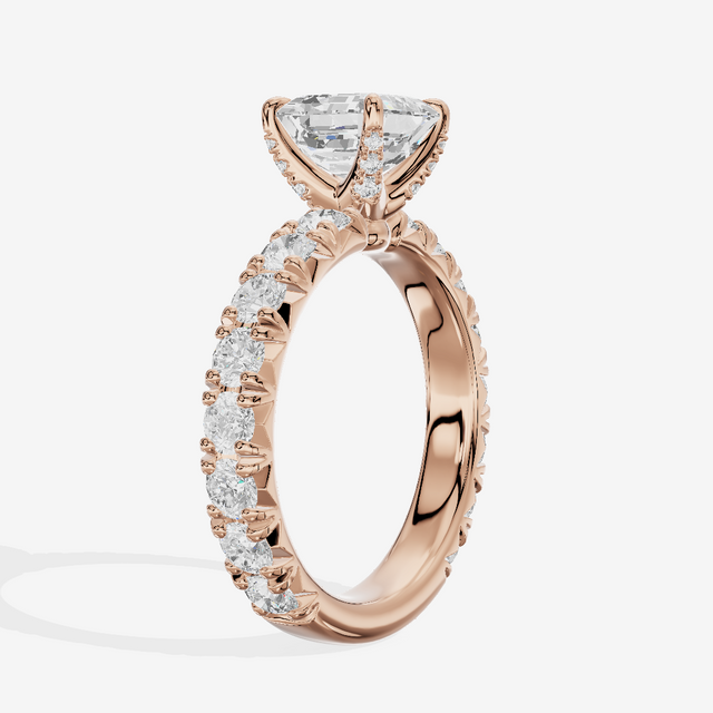 Crowned Sincere Asscher Engagement Ring with Side Stones (3/4 ct. tw.) in 18K Rose Gold
