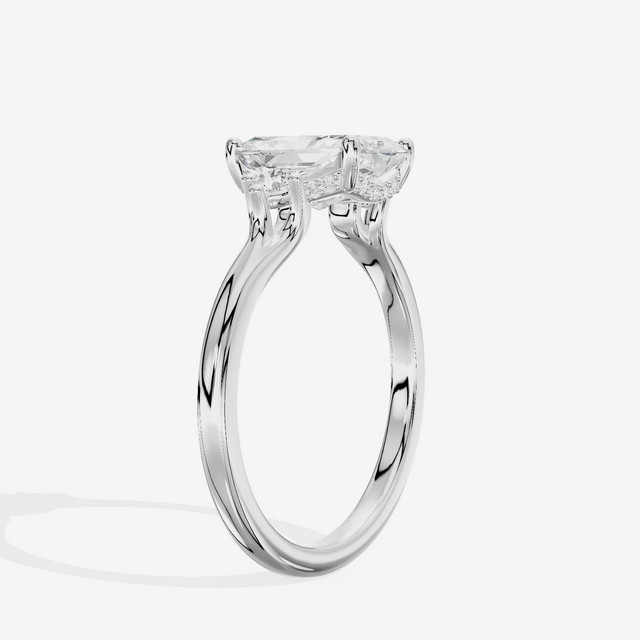 Sincere Three Stone Radiant Engagement Ring (1/6 ct. tw.) in 18K White Gold