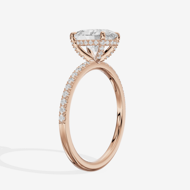 Bowed Sincere Oval Engagement Ring with Side Stones (1/4 ct. tw.) in 18K Rose Gold