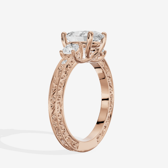 Triade Engraved Oval Three Stone Engagement Ring (1/3 ct. tw.) in 14K Rose Gold