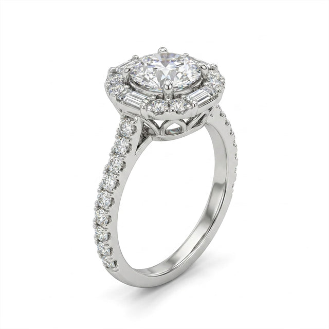 Halo Pavé Round Engagement Ring (1.05 ct. tw.) in 18K White Gold