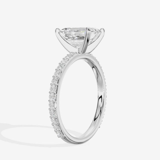 Petite Trellise Emerald Engagement Ring with Side Stones (1/3 ct. tw.) in Platinum