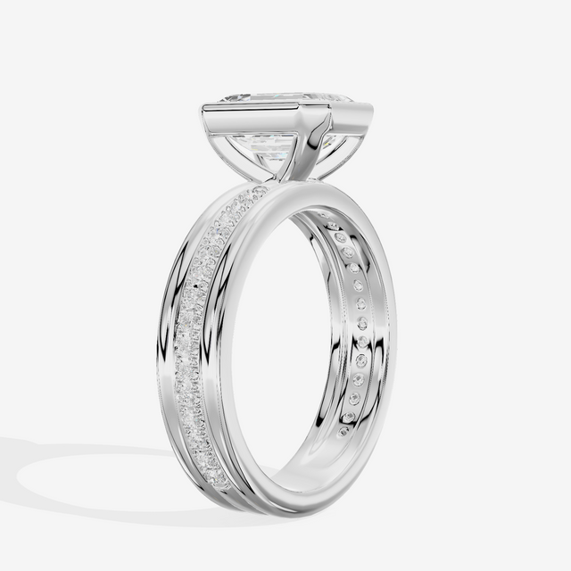Belovae Bezel Emerald Engagement Ring with Side Stones (1/4 ct. tw.) in 14K White Gold