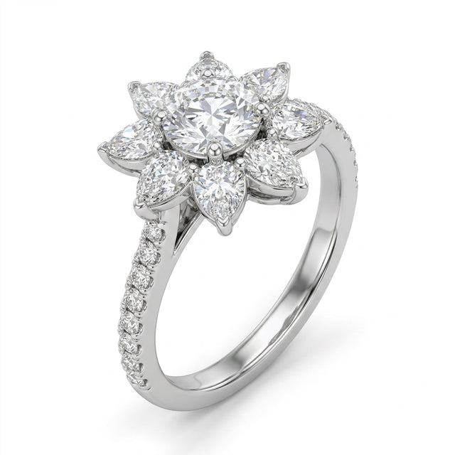 Halo Pavé Round Engagement Ring (1/2 ct. tw.) in 18K White Gold