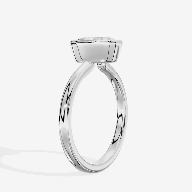 Trellise Bezel 2mm Oval Solitaire Engagement Ring in 18K White Gold