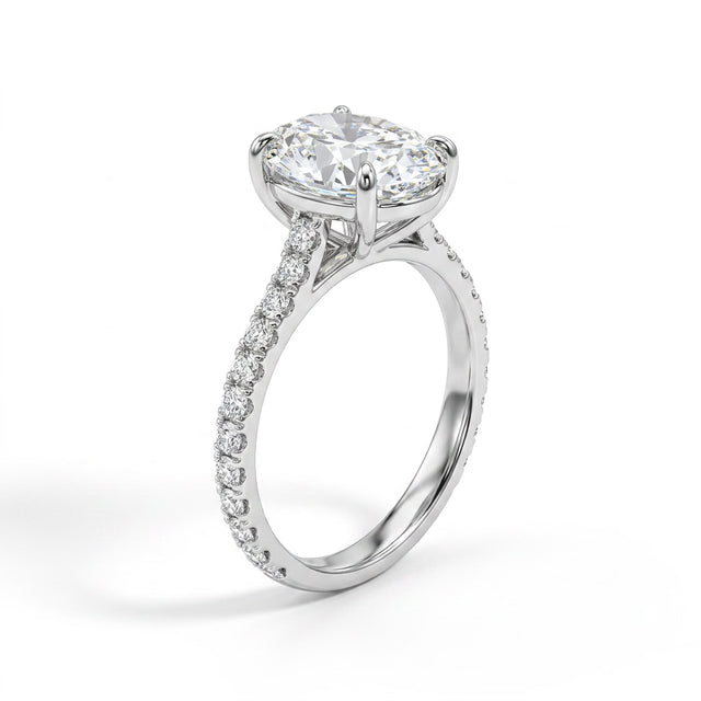 Cathedral Solitaire Pavé Oval Engagement Ring (5.05 ct. tw.) in Platinum